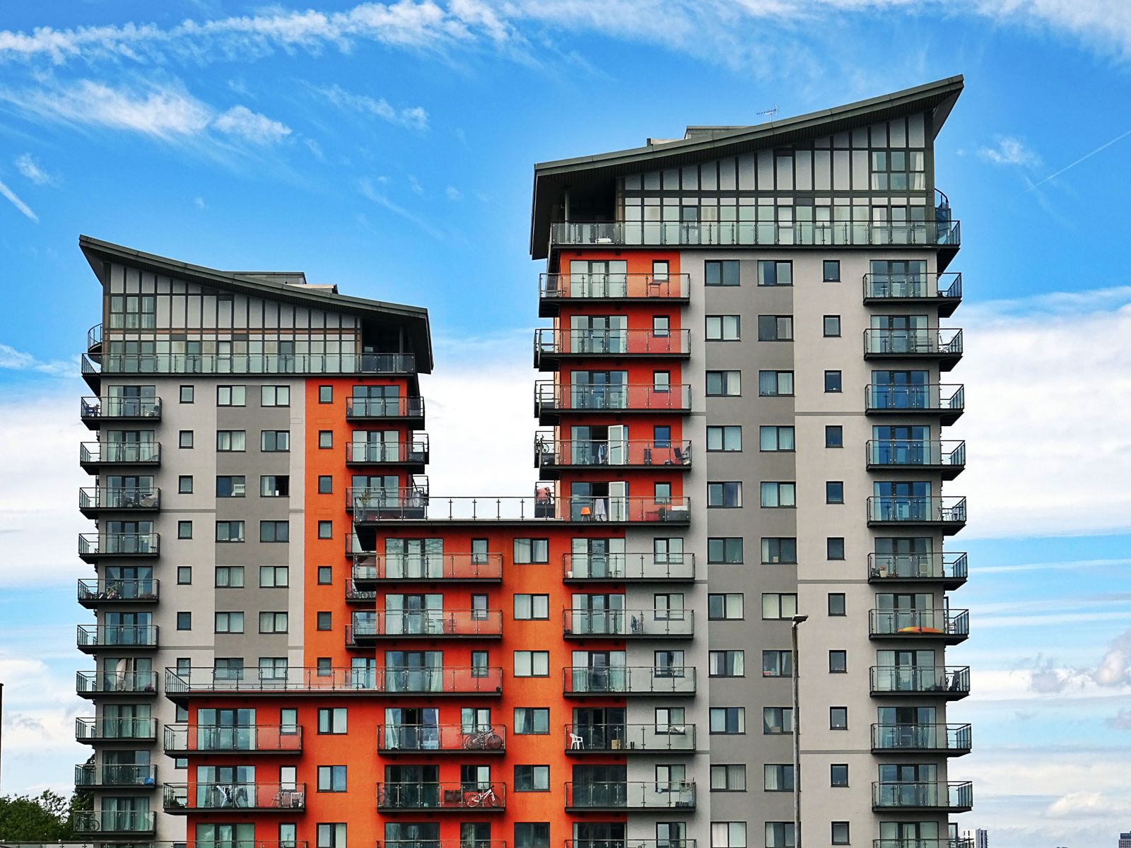Modern buildings rising in an urban district